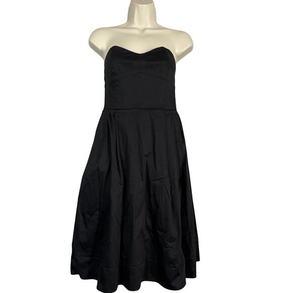 Calvin Klein Black Strapless Cocktail Dress Party Date Flare Knee Cotton - 4 - Picture 1 of 11